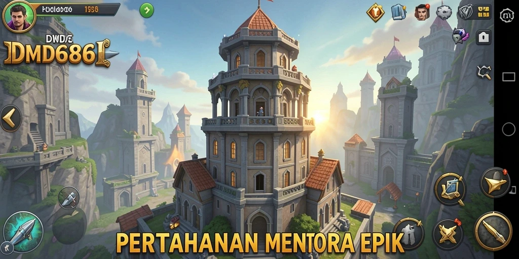Gameplay DMD686 menampilkan pertahanan menara yang strategis.