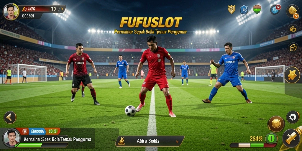 Tangkapan layar FUFUSLOT menampilkan aksi seru di lapangan sepak bola.