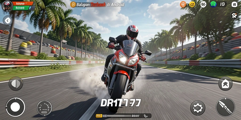 Tampilan mendebarkan dari gameplay balapan motor IDR77 di trek.
