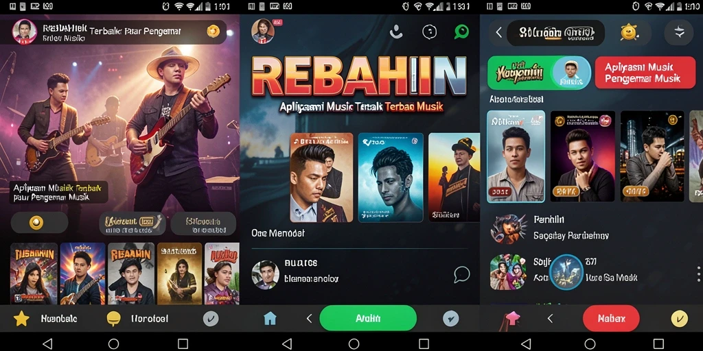 Tampilan gameplay REBAHIN dengan lagu-lagu dan antarmuka yang menarik.