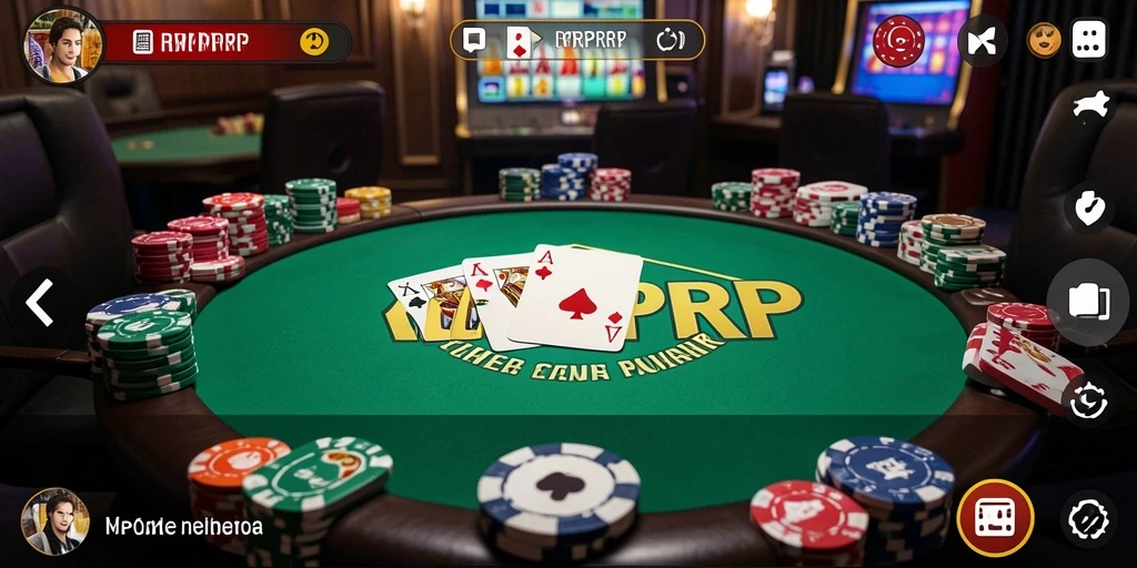 Screenshot gameplay RPRPRP yang menunjukkan momen seru dalam permainan Poker.