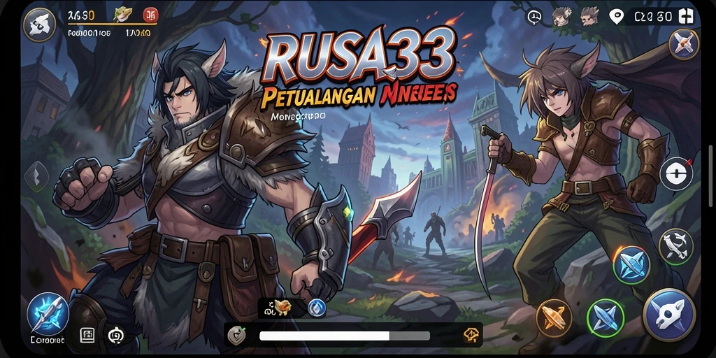 Tangkapan layar RUSA33 menampilkan aksi karakter dalam dunia anime yang dinamis.